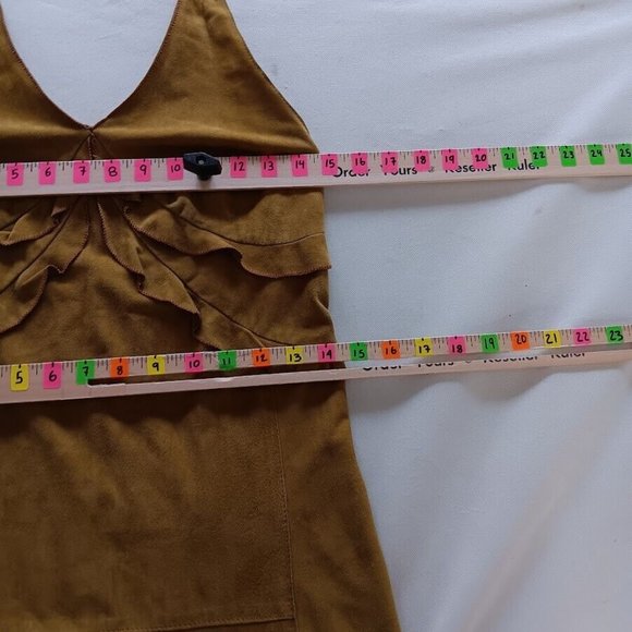 Womens Suede Dress sz 42 Made In Italy Halter Ruffle Open-Back Mini - Picture 12 of 13